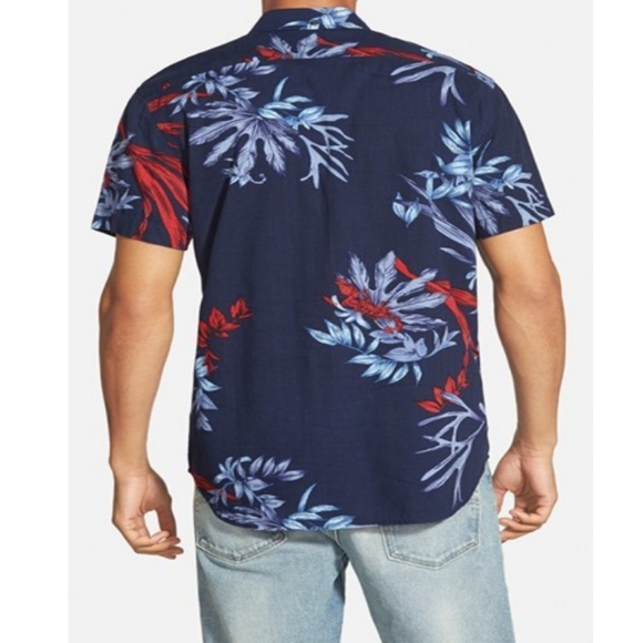 Quiksilver Scorpion Forest Cotton  Short Sleeve Shirt,Red Navy XXL - Picture 2 of 13